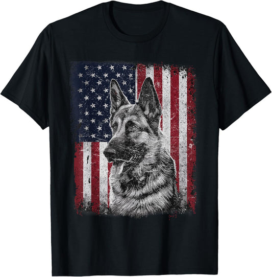 Patriotic German Shepherd Dog American Flag 4th of July T-Shirt