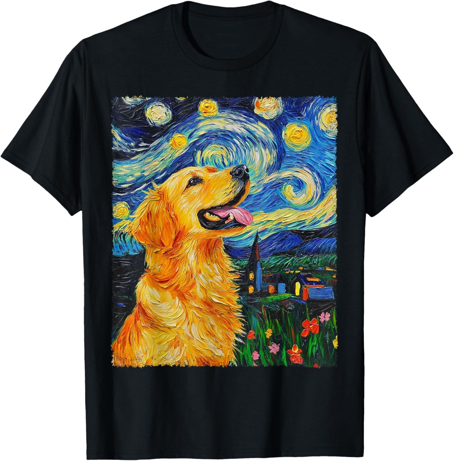 Van Gogh Starry Night Golden Retriever T-shirt