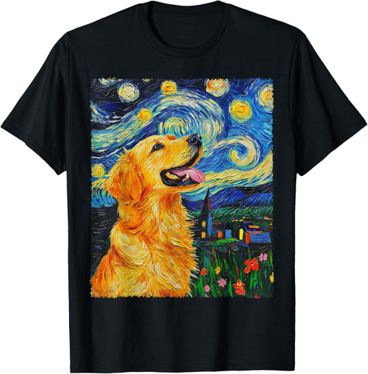 Van Gogh Starry Night Golden Retriever T-shirt