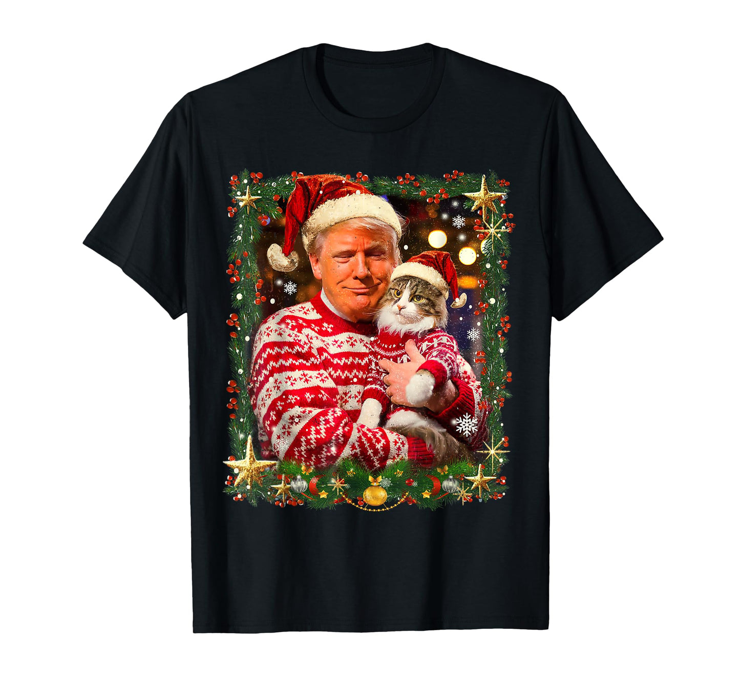 Funny Trump Christmas Sweater for Cat Lovers Xmas Pajamas Men Women Kids T-Shirt