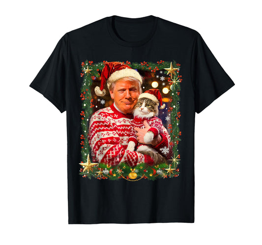 Funny Trump Christmas Sweater for Cat Lovers Xmas Pajamas Men Women Kids T-Shirt