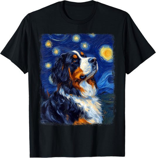 Bernese Mountain Dog Dog Starry Night Painting T-Shirt