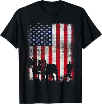 Draft Horse Patriotic American Flag Vintage Farmer Women Kids Men T-Shirt