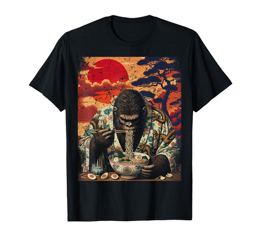 Bigfoot Sasquatch Funny Cryptid Japanese Ramen Ukiyo-e T-Shirt