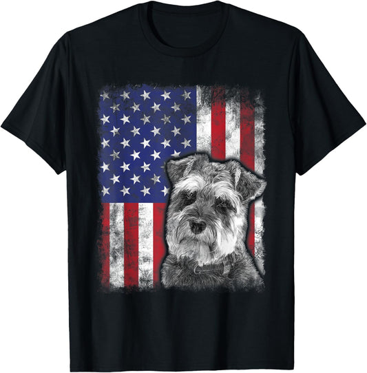 Miniature Schnauzer Dog American Flag USA 4th of July T-Shirt