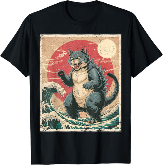 Funny Cat Vintage Japanese Anime Style, Men & Kids Graphic T-Shirt