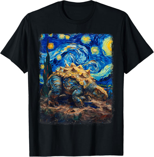 Ankylosaurus Dinosaur Starry Night Painting T-Shirt