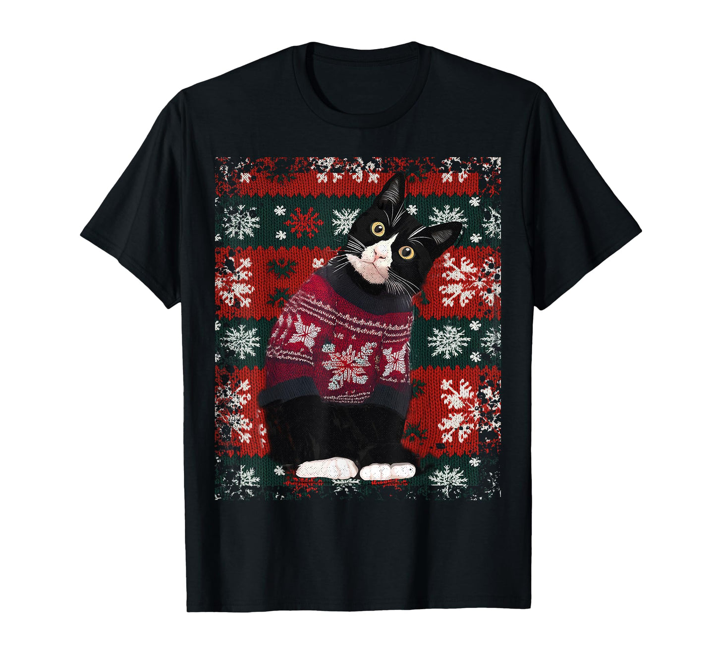 Christmas Tuxedo Cat Santa Sweater Ugly Xmas Funny T-Shirt