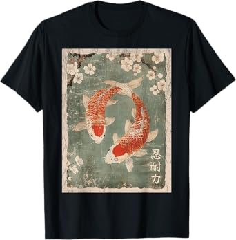 Koi fish and Cherry Blossom tree Japanese Woodblock art T-Shirt