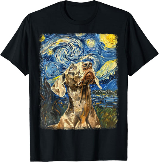 Weimaraner Dog Starry Night Painting T-Shirt