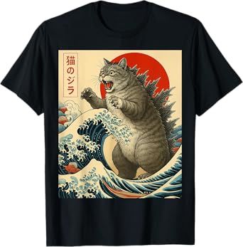 Catzilla Cat Japanese Art Funny Cat Gifts For Men Women Kid T-Shirt