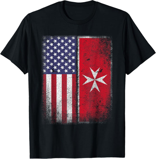 Maltese American Flag T-shirt Malta Cross Usa America Gift T-Shirt