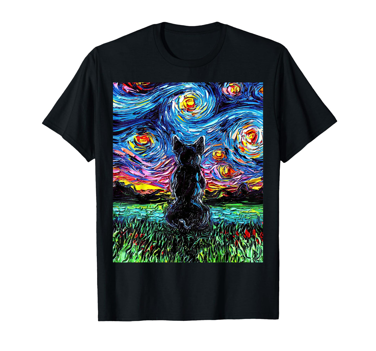 French Bulldog Starry Night Frenchie Dog Back Art by Aja T-Shirt