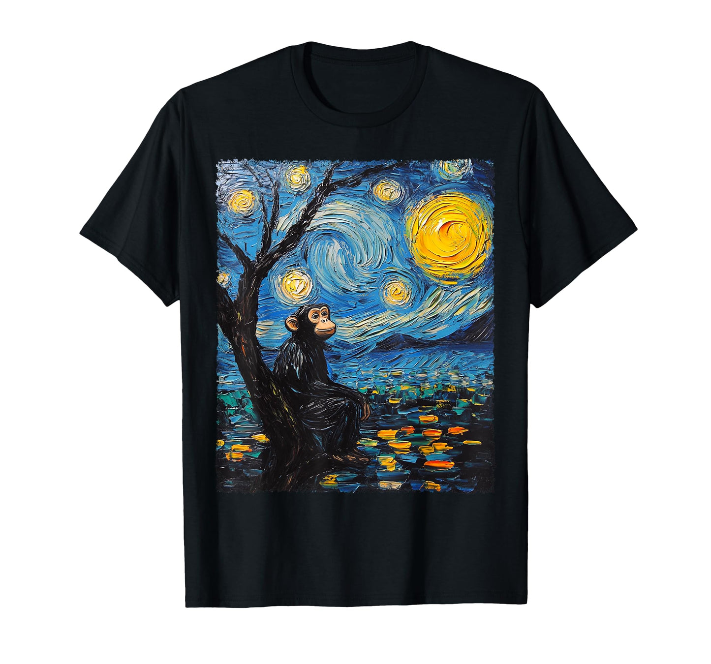 Modern Art Painting Van Gogh Starry Night Monkey T-Shirt