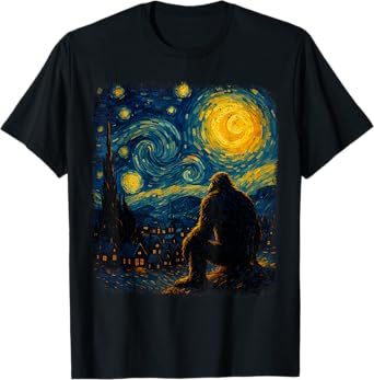 Bigfoot Starry Night Van Gogh Gifts For Men Women Boy Kid T-Shirt