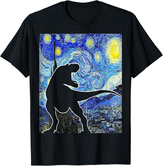 Dinosaur Starry Night T Rex Van Gogh Funny Paleontologist T-Shirt