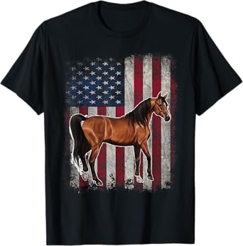 Arabian Horse Patriotic American Flag Vintage Horseback T-Shirt