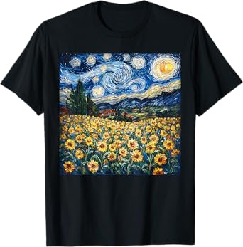 Sunflower Van Gogh Style Starry Night Graphic Floral Flower T-Shirt