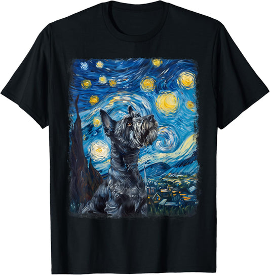 Schnauzer Dog Starry Night Painting T-Shirt