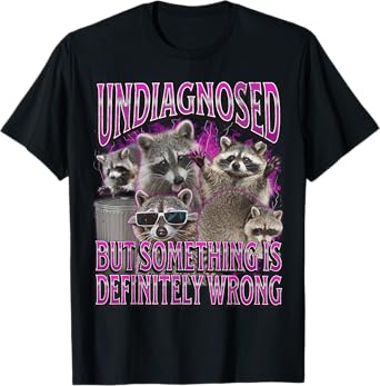 MildlyPerturbed Unisex-Adults Retro Funny Raccoon Meme T-Shirt, Black, Small, Short Sleeve