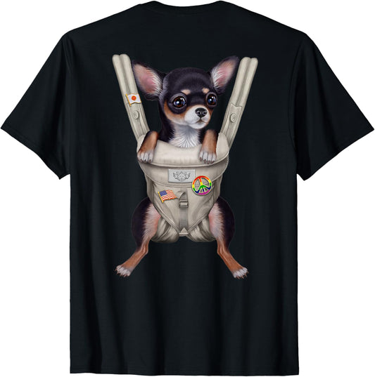 Black Chihuahua Dog in Baby Carrier T-Shirt