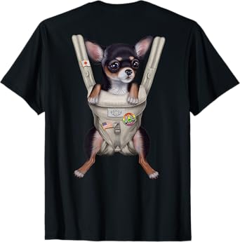 Black Chihuahua Dog in Baby Carrier Men Women Kids T-Shirt