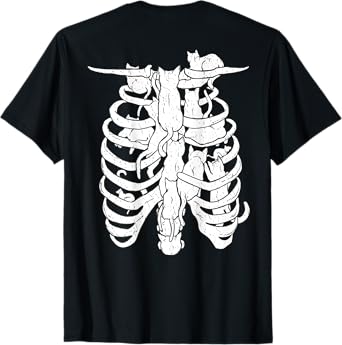 Skeleton body and cat, Halloween Costume Rib cage Anatomy T-Shirt