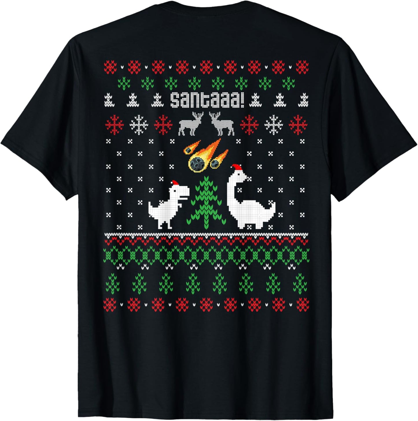 Santaaaa Dinosaur Ugly Christmas Sweater Funny T-Shirt