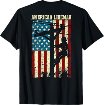 Lineman American flag Electric Cable gift Patriotic Lineman T-Shirt