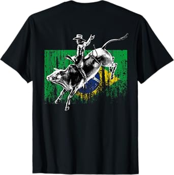 Rodeo Bull Rider Patriotic Flag of Brazil Cowboys T-Shirt