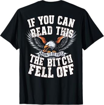 Funny Motocross Dirt Bike Bikers Awesome Motorbike If You Can Read This The Bitch Fell Off Biker Back Print Black Modern Crew Neck Short Sleeve T-Shirt