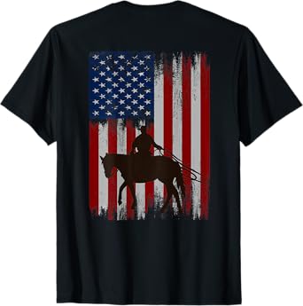 (Print on Back) vintage usa american flag cowboy Rodeo T-Shirt