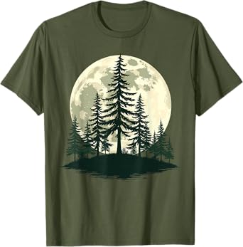 Retro Full Moon Nature Forest Trees Outdoor T-Shirt