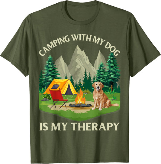Camping And Dogs Are My Therapy Dog Dad Mom Summer Vacation T-Shirt
