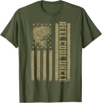 Uncle Fishing, Flag Reel Cool Uncle Fisherman T-Shirt