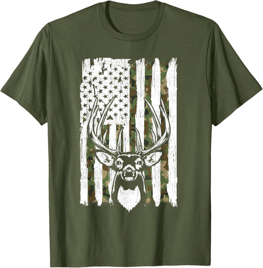 American Flag Elk Deer Hunting Dad Father Day Gift From Son T-Shirt