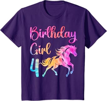 Kids 4th Birthday Horse 4 Year Old Girl Birthday Horse Lovers T-Shirt