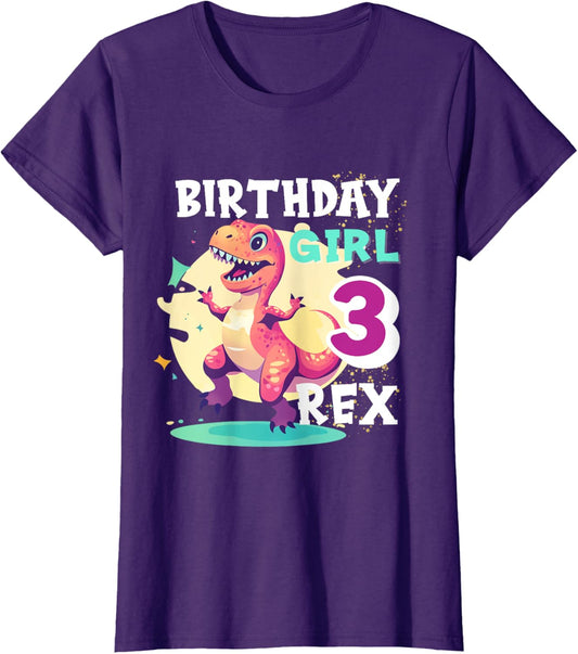 Birthday Girl 3 Rex Dinosaur Party T-Shirt