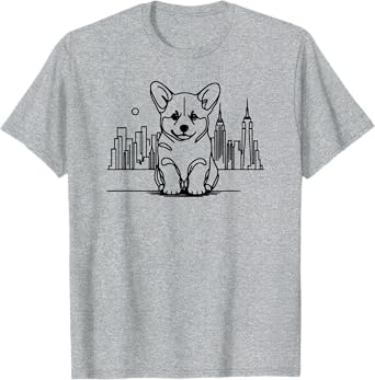 Welsh Corgi dog in New York City gifts, NYC skyline art T-Shirt